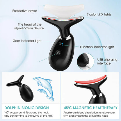 Ninthwave Neck & Face LED Massager – 7-Color Light, Warm Therapy, 3 Massage Modes