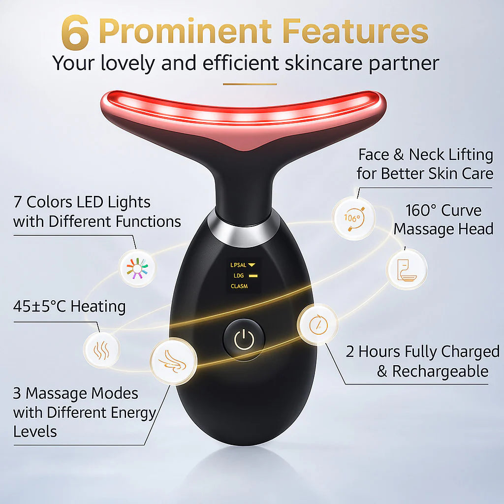Ninthwave Neck & Face LED Massager – 7-Color Light, Warm Therapy, 3 Massage Modes